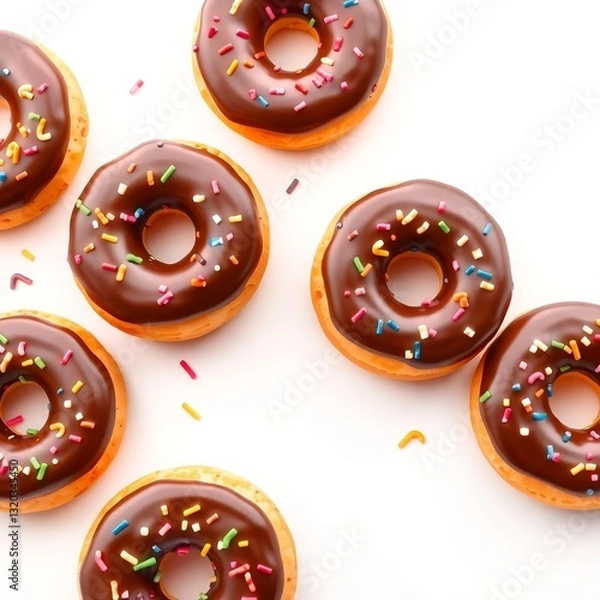 Obraz donuts with chocolate spread and colorful
sprinkles on a white background