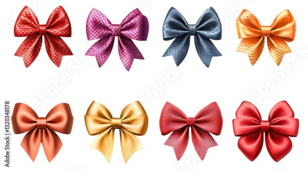 Fototapeta colorful satin and checked bows on transparent background