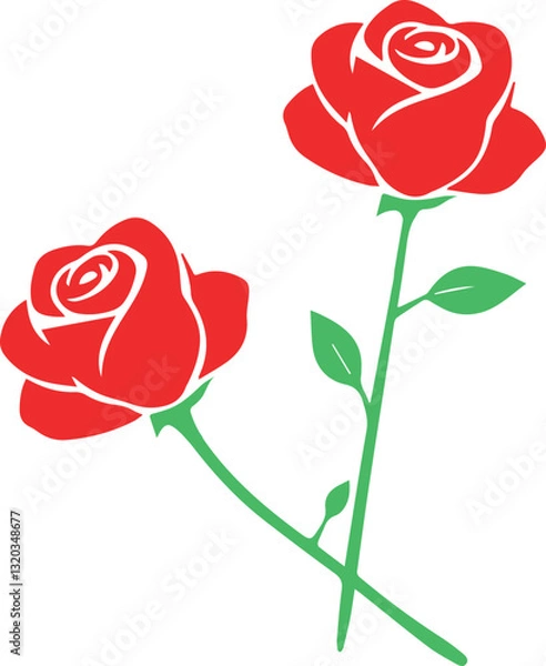 Fototapeta Two vibrant red roses in a simple line art style.