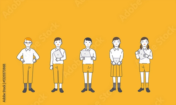 Obraz タブレットやパソコンを持つ子どもたち（背景あり）