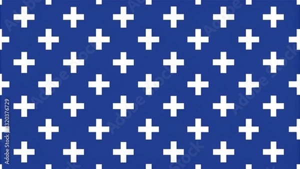 Fototapeta Minimalist White Plus Sign Design on Deep Blue Background. Dark Blue Texture with White Plus Sign Pattern