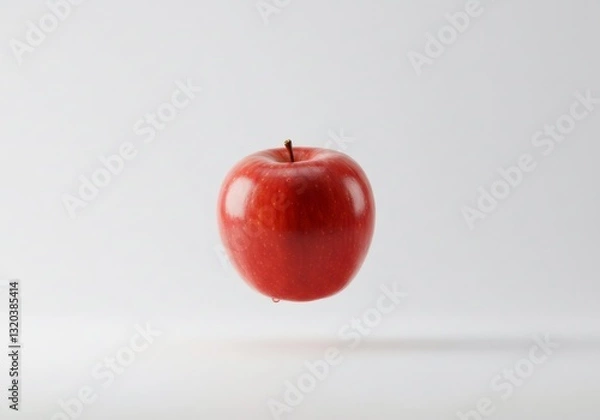 Fototapeta Single Red Apple Floating on White Background