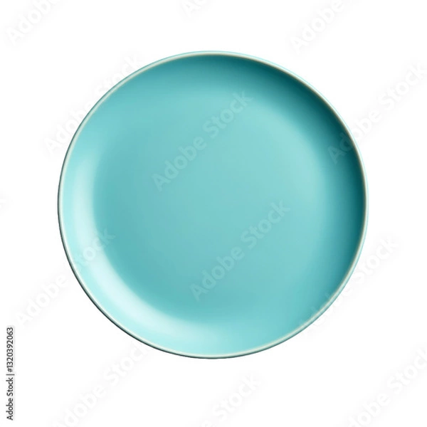 Fototapeta Minimalist round teal blue ceramic plate arranged centrally isolated on transparent background (PNG)