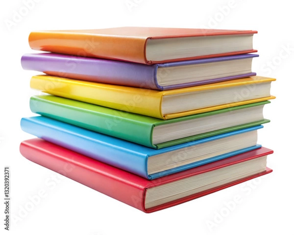 Fototapeta Collection stack of colored study books isolated on transparent Background. Pile of Educational Books with Vibrant Covers. PNG