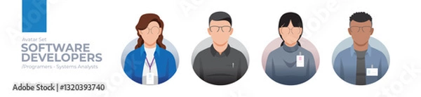 Obraz Software Developers picture avatar icons. Illustration of men and women various outfit