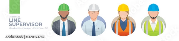 Obraz Line Supervisor worker picture avatar icons. Illustration of men and women wearing office suit