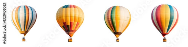 Fototapeta A group of vibrant colorful hot air balloons floating high in the clear blue sky creating a stunning and captivating aerial display during an outdoor adventure leisure activity or celebratory event
