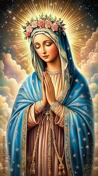 Obraz Virgin Mary, Mother of God, Divine Grace, Prayerful Pose, Religious Art