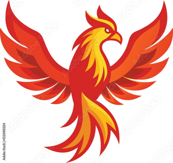 Fototapeta Phoenix Vector Design with Bright Flames, Stylized phoenix vector illustration with vibrant red and yellow flames, symbolizing transformation and strength.
