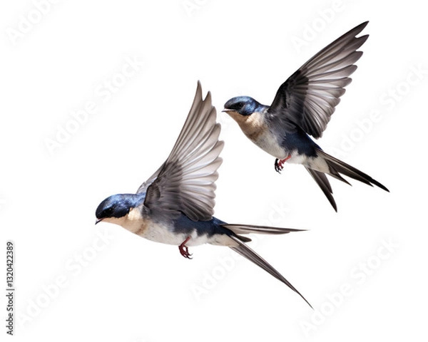Fototapeta Swallows in mid-flight with detailed wingspans realistic bird on a transparent background