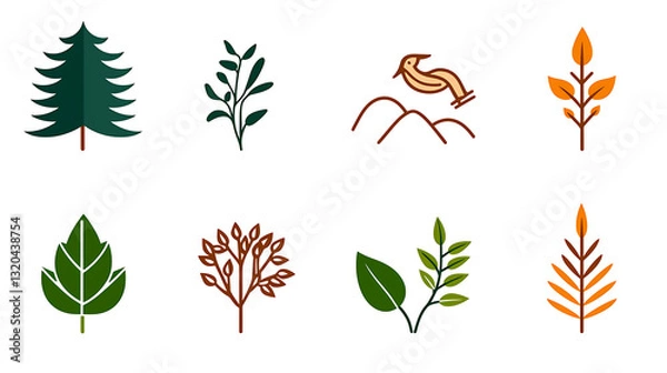 Fototapeta Sustainable design icons featuring nature elements eco-friendly visuals graphics minimalist style digital art green concept