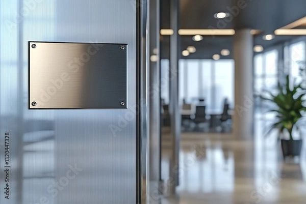 Fototapeta Metallic Nameplate on Office Door for Company Branding and Identification