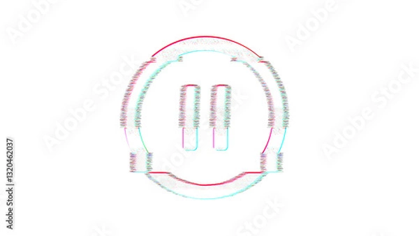Fototapeta Icon pause circle is distorted. Glitch. Noise, chromatic aberration, geometric distortion
