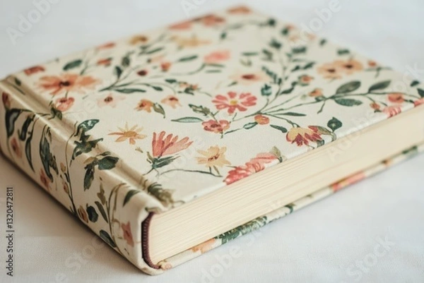 Fototapeta A closed floral patterned book resting on a white surface