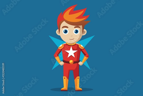 Fototapeta A cheerful starman character stands confidently with hands on hips, showcasing his vibrant costume, Starman Customizable Cartoon Illustration