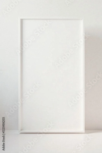 Fototapeta Blank White Frame Mockup Against a Simple Light Background for Design Presentations and Visualizations