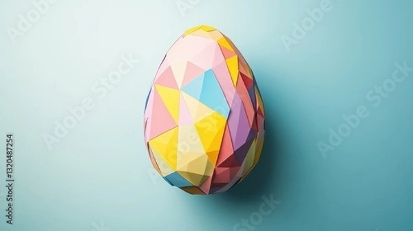 Obraz Colorful Low Poly Easter Egg on Light Blue Background