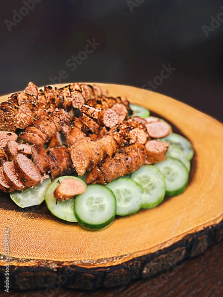 Obraz Grilled Pollock Roe with Cucumber Slices 오이 슬라이스를 곁들인 명란구이