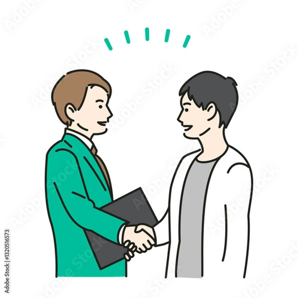 Obraz スーツの男性と握手をする若い男性のビジネス系ベクターイラスト