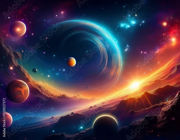 Fototapeta universe galaxy space background nebula planets starts suns and planets colorful wallpaper science astronomy telescope view