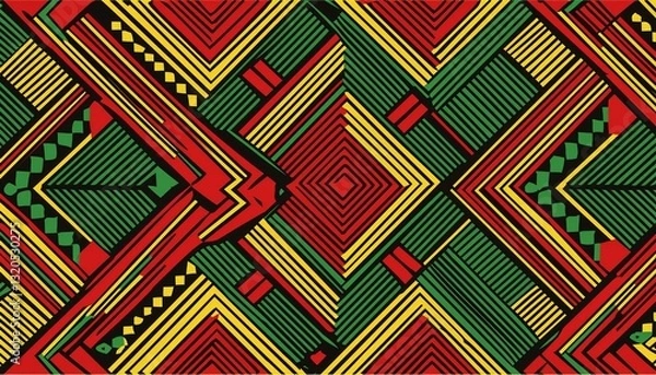 Fototapeta abstract african tribal pattern traditional colors of black red yellow and green seamless design