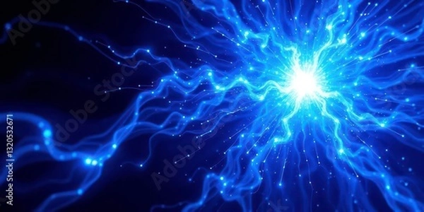 Obraz Glowing blue fractal energy bursts, dynamic light streaks, vibrant abstract motion, radiating, energy