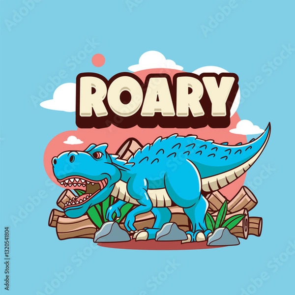 Fototapeta Vector Illustration of Tiny T-Rex with Cute Illustration Available for Tshirt Design