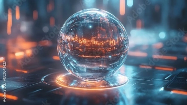 Fototapeta Glass globe on laptop signifying advanced technology and ai innovations in email writing assistants