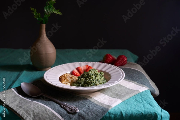 Fototapeta delicious spinach couscous