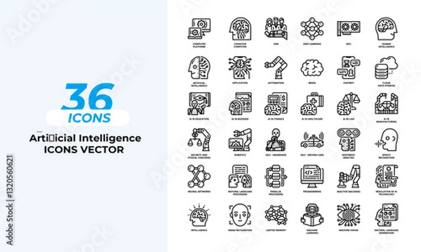 Obraz Artificial Intelligence Icons Set Collection Layout Vector Template. Vector illustration in line style of icons	
