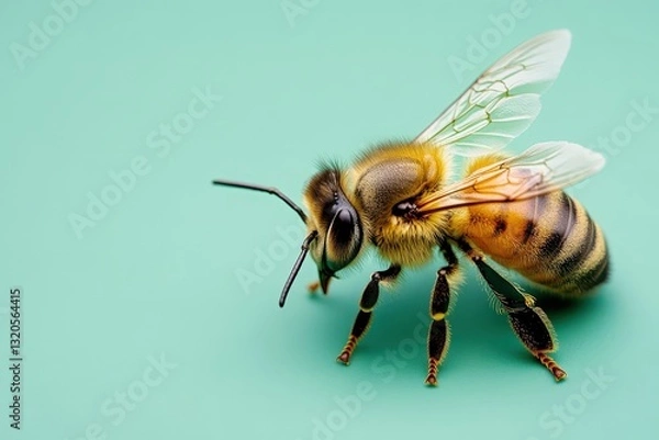 Fototapeta A detailed close up image showcasing a honeybee in detail