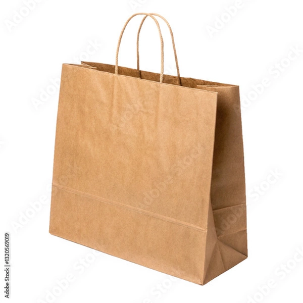 Obraz Brown Paper Shopping Bag From Organic Nature-friendly Material For Carrying Solution Isolated On Transparent Or White Background, Cutout Png
