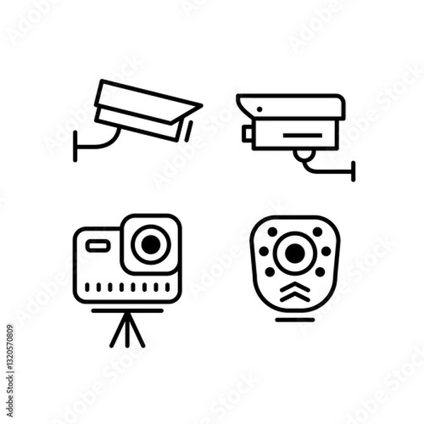 Fototapeta CCTV line icon set, video surveillance made linear style, sign camera for use logo and other design