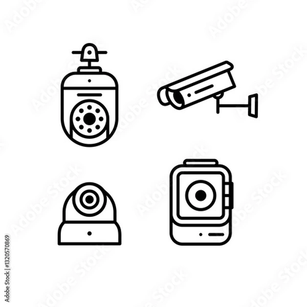 Fototapeta CCTV line icon set, video surveillance made linear style, sign camera for use logo and other design