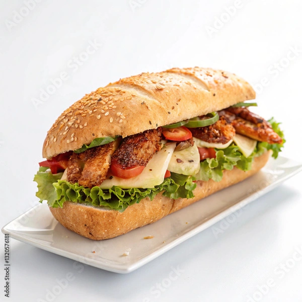 Obraz Sandwich With Ham And Vegetables Isolated On Transparent Or White Background, Png