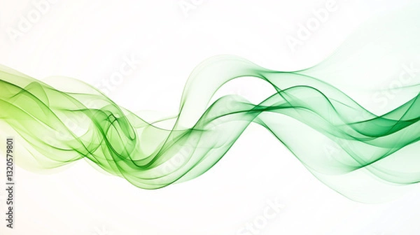 Fototapeta abstract background, wavy abstract green lines in wave shape, data flow concept, white background and green wave flow