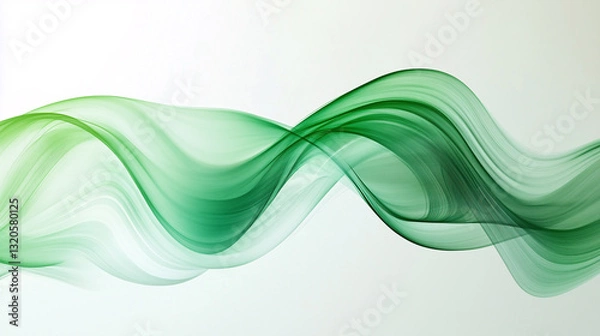 Fototapeta abstract background, wavy abstract green lines in wave shape, data flow concept, white background and green wave flow