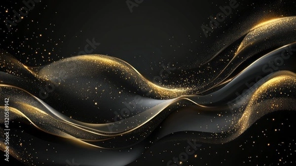 Fototapeta Lavish backdrop featuring luxurious gold lines intertwined on a deep black surface. Ideal for invitations to upscale celebrations, creating an elegant and festive atmosphere