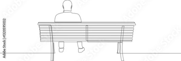 Fototapeta Man sitting alone on bench continuous line drawing, back view. One line art concept of loneliness, rest on bench or waiting. Vector illustration.