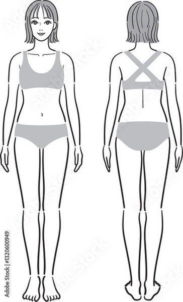 Fototapeta 女性の全身　正面と後ろ姿のセット