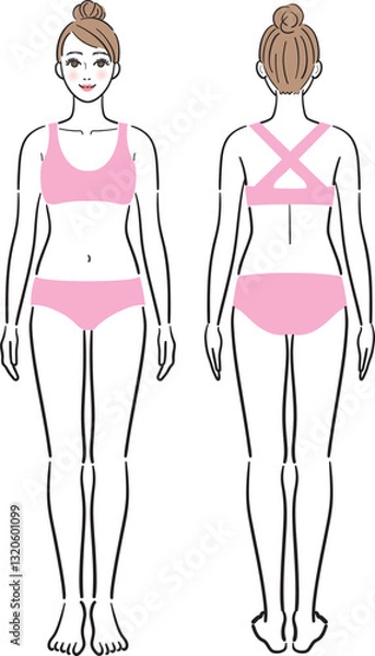 Obraz 女性の全身　正面と後ろ姿のセット