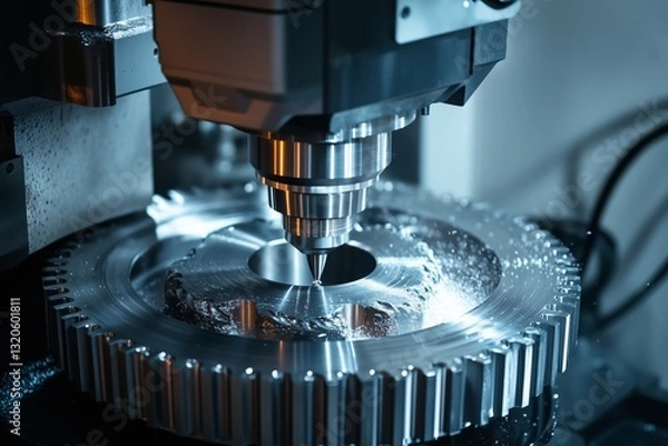 Obraz Cutting-edge CNC milling machine manufacturing a sizable cogwheel
