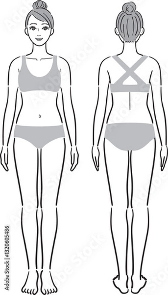 Fototapeta 女性の全身　正面と後ろ姿のセット