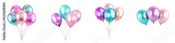 Fototapeta Vibrant and Colorful Balloons Floating in the Air Against a Clean White Background Creating a Festive and Celebratory Atmosphere Perfect for a Party Event or Holiday
