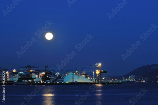 Obraz Industrial ship yard at Burrard inlet under moonlight