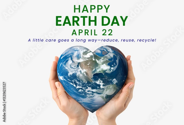 Obraz Earth Day Concept with Heart-Shaped Planet in Hands for Environmental Awareness. Earth day 2025 background concept. Environmental awareness concept. Our power, our planet.