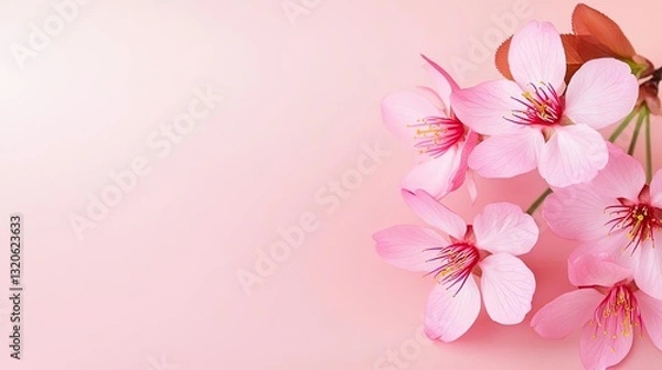 Fototapeta Floral illustration abstract background idea. Beautiful pink cherry blossoms on a soft pastel background, symbolizing spring and renewal.