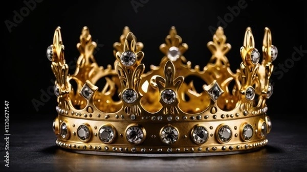 Fototapeta A majestic and luxurious golden crown set against a sleek black background, symbolizing royalty, power, and prestige.