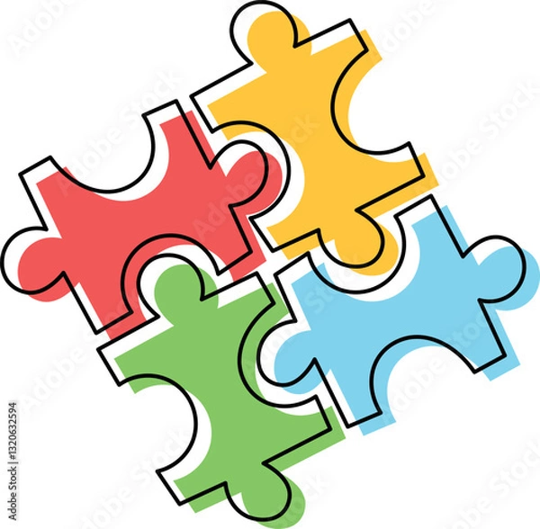 Fototapeta Four Interlocking Puzzle: Bright Colored Vector Concept