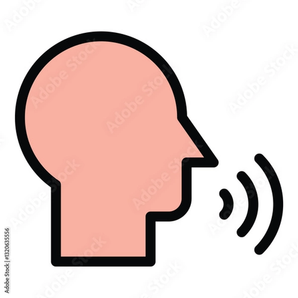 Fototapeta Speaking icon in flat line style representing communication public speaking and expression ideal for language conversation and presentation concepts.